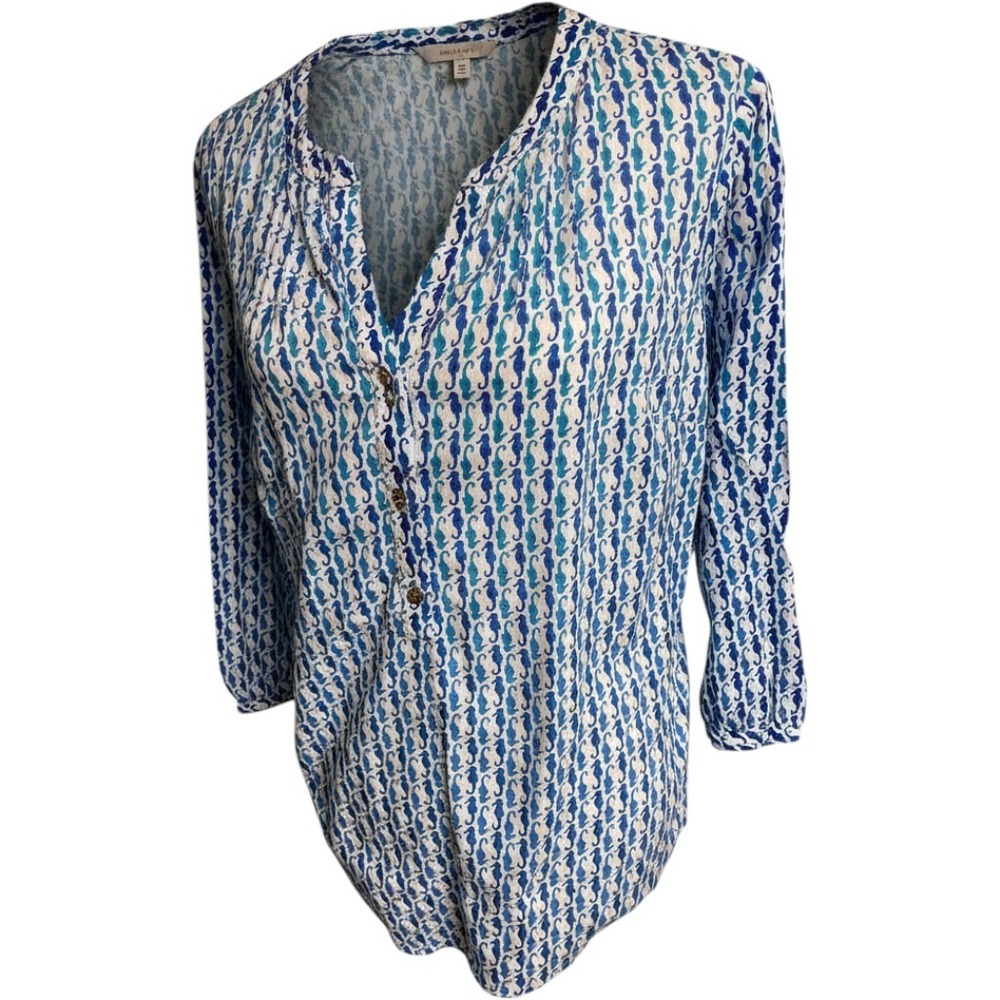 Talbots Seahorse Split Neck Pullover Blouse Women's Large
